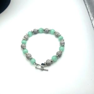 Turquoise and silver beaded bracelet